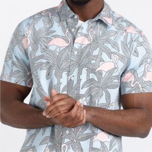 American Eagle Outfitters Tropical Flamingo Shirt - Light Blue and Pink